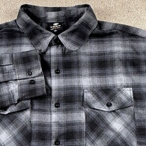 Yago‎ Plaid Shirt Men's 3XL XXXL Black Gray Flannel Long Sleeve Button Casual